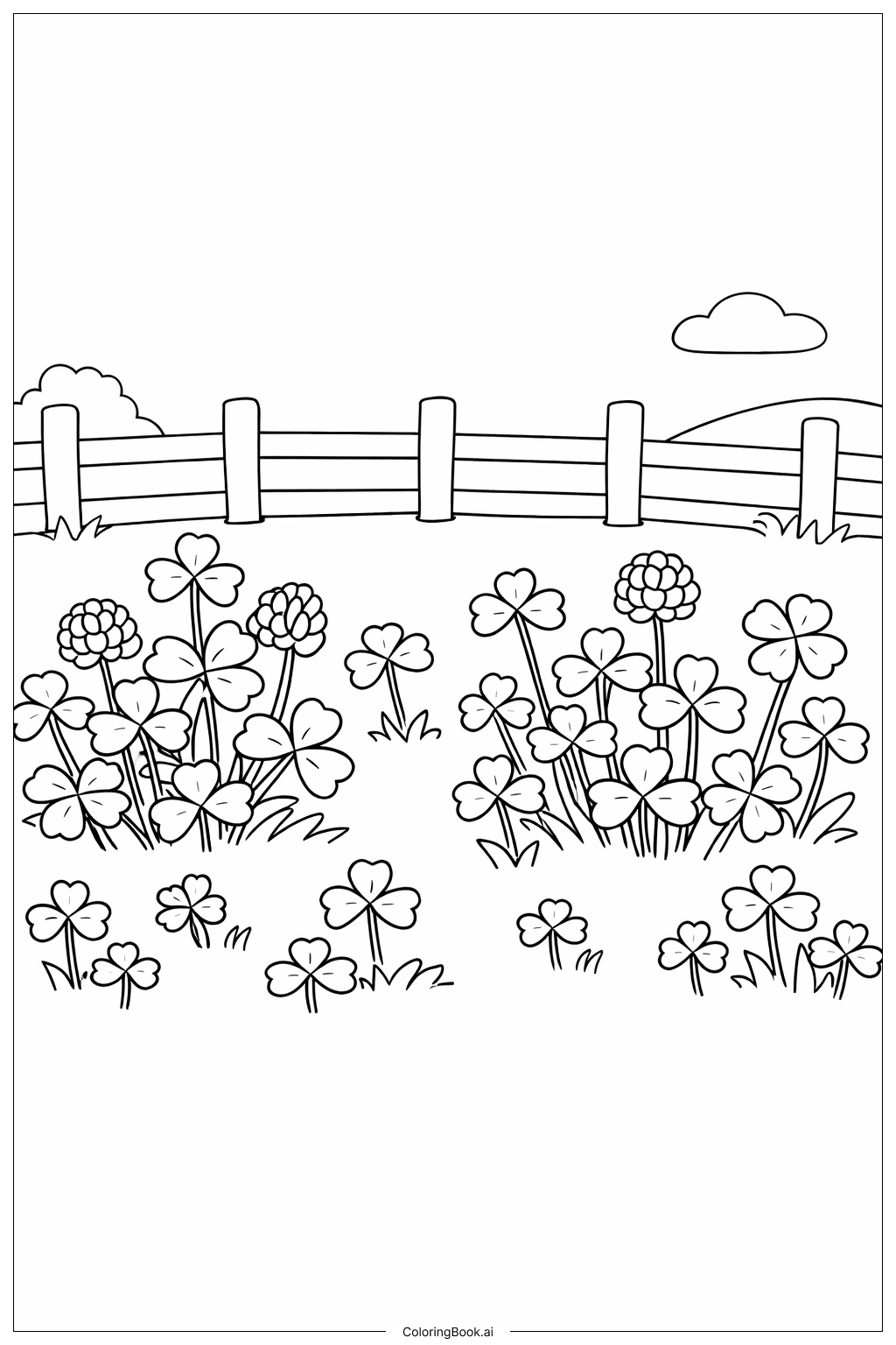三叶草花园风景填色页