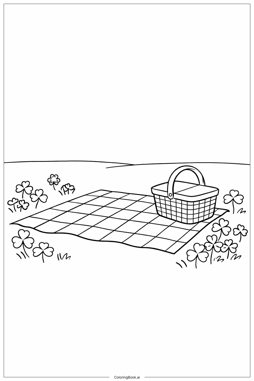 Página para colorear de Lugar de picnic en tréboles