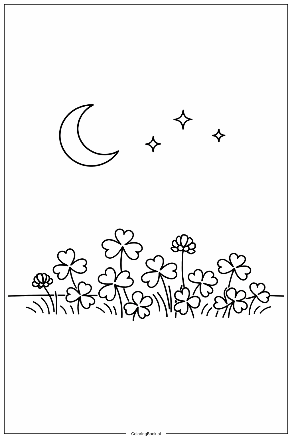  月下三叶草填色页 