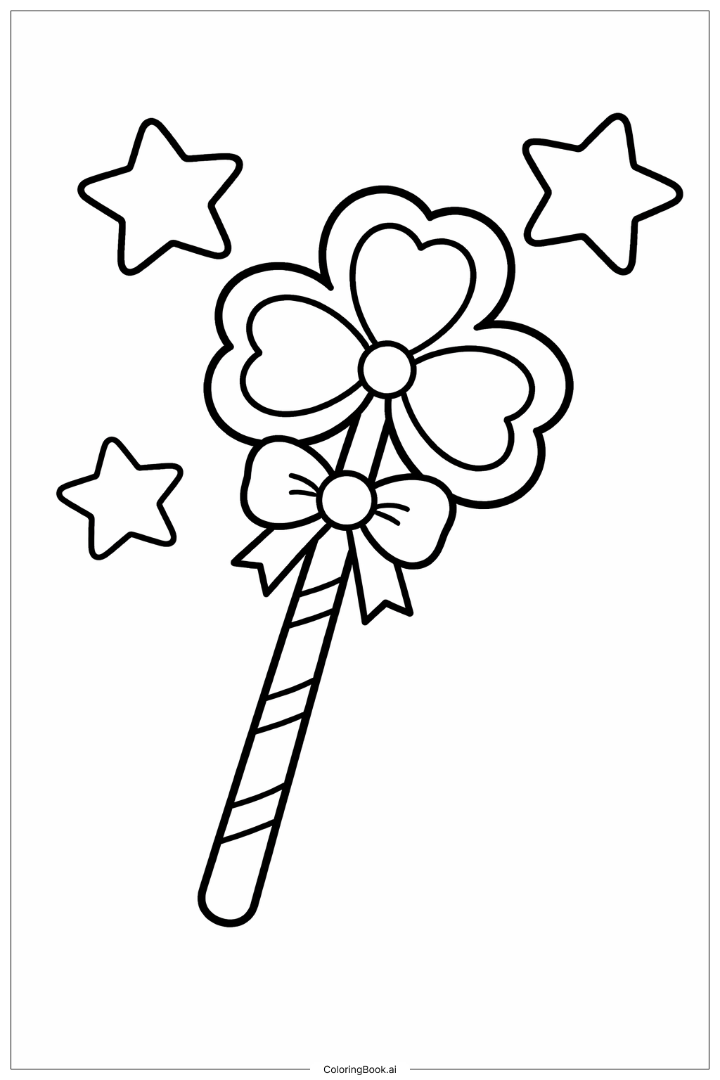  带星星的三叶草魔杖填色页 