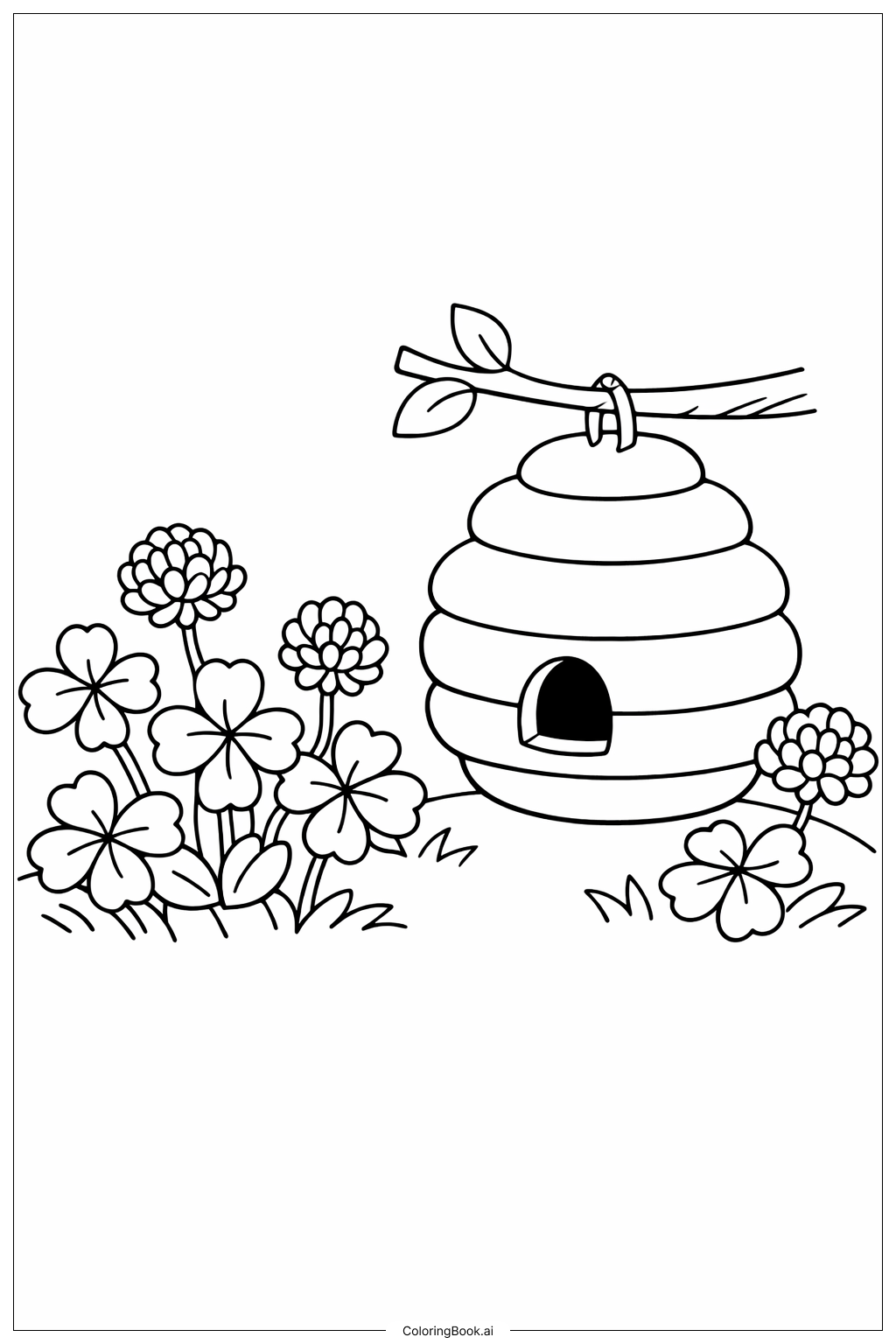  带蜂巢的三叶草填色页 