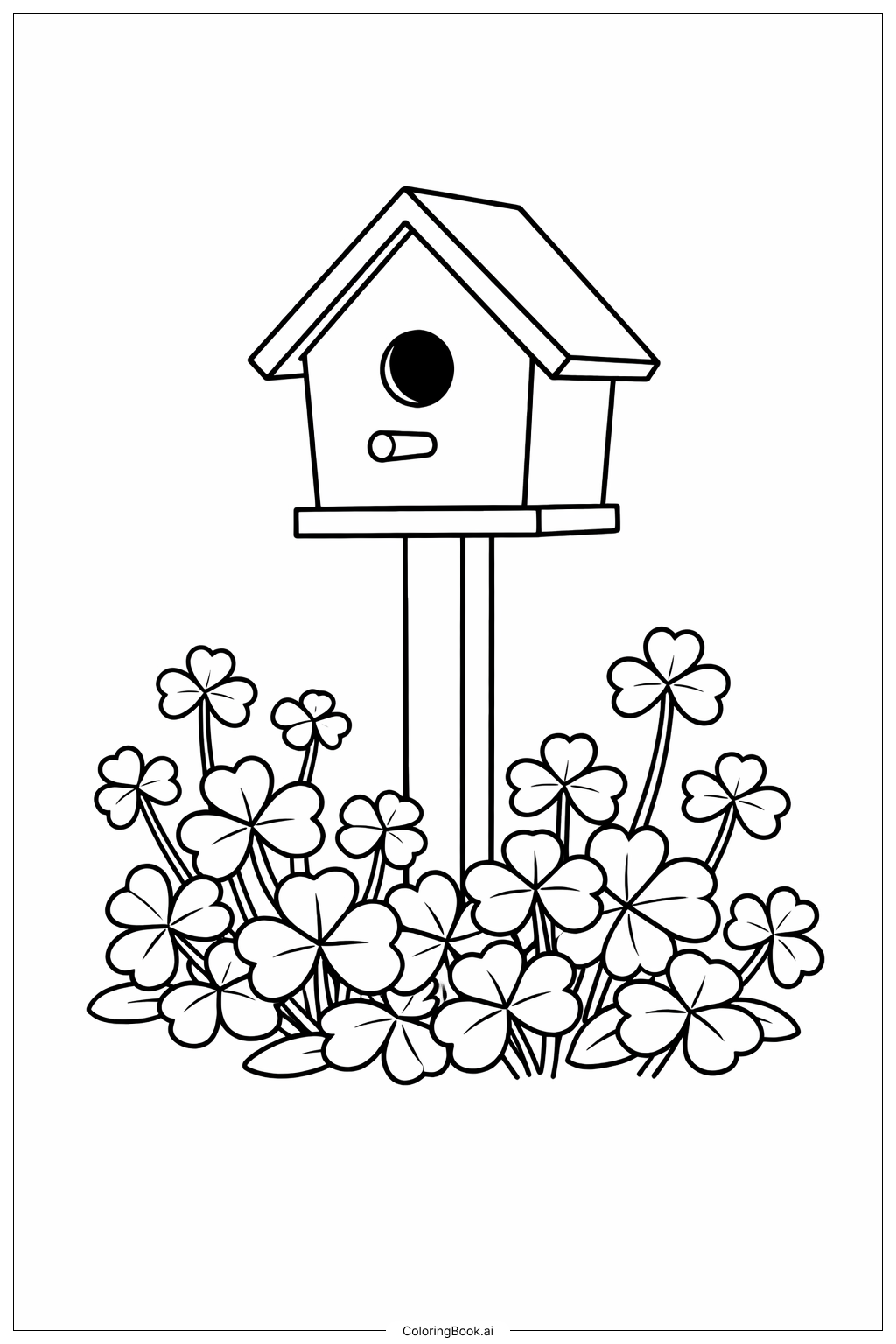  带鸟窝的三叶草填色页 