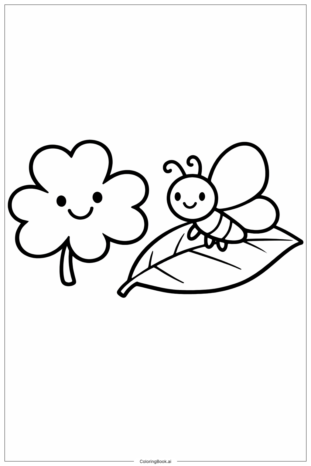  带蝴蝶的四叶草填色页 