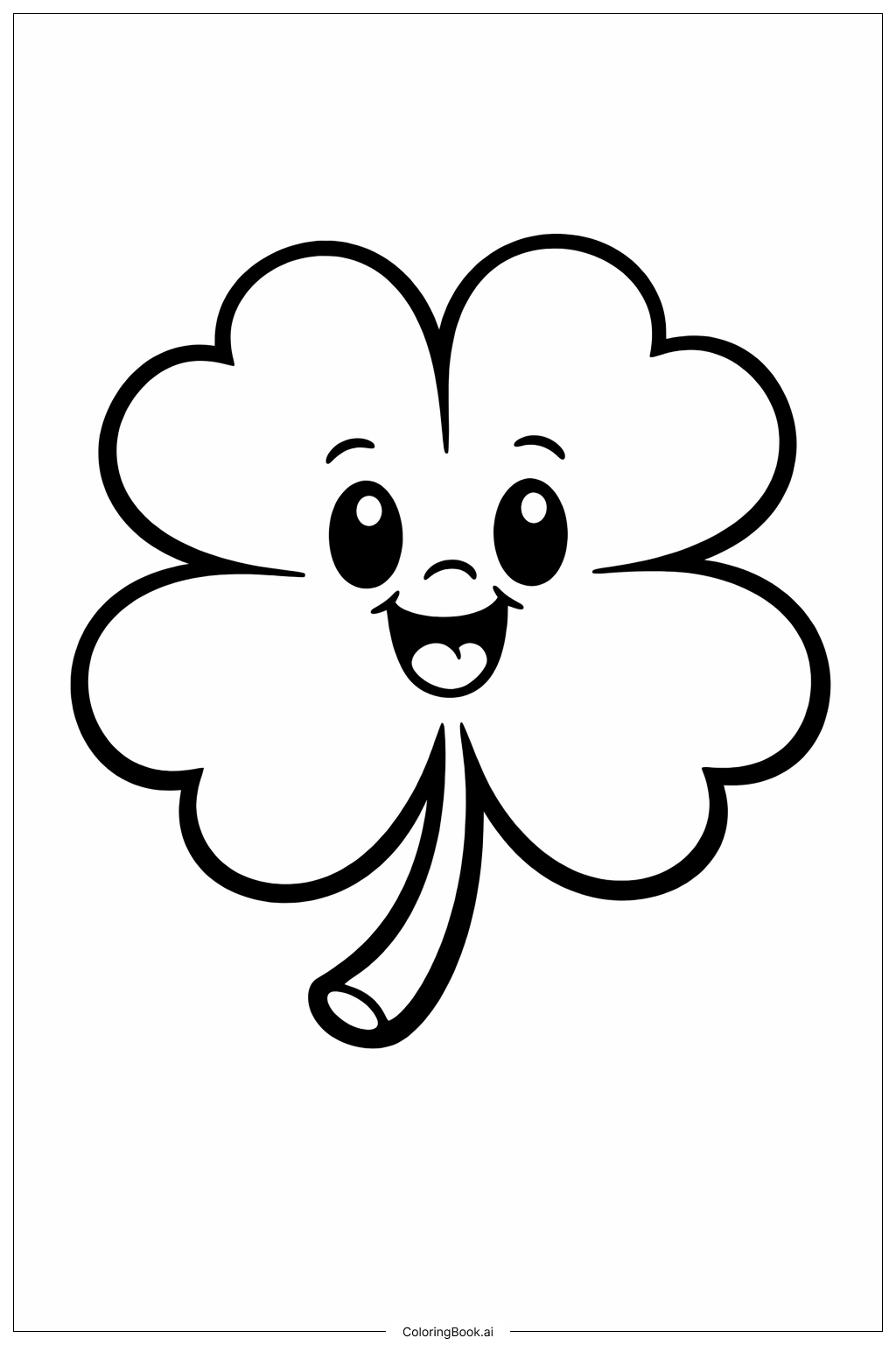  带卡通脸的四叶草填色页 