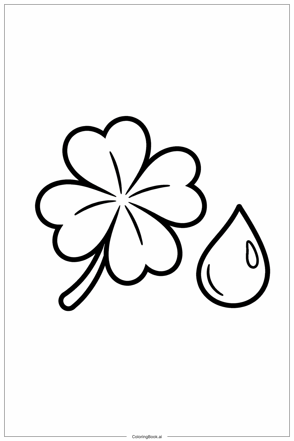 Página para colorear de Trébol con gota de lluvia