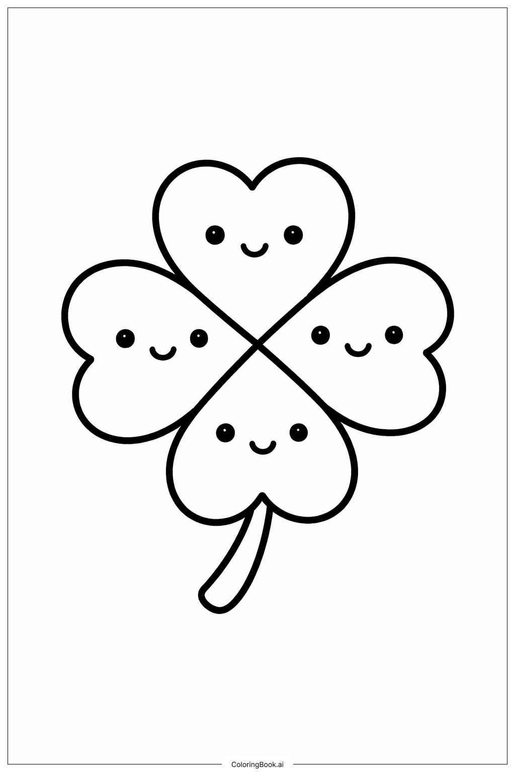 Página para colorear de Trébol con Hojas Sonrientes
