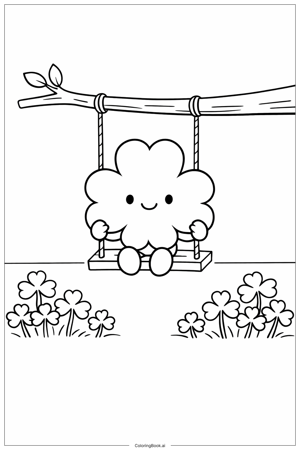  秋千上的三叶草填色页 