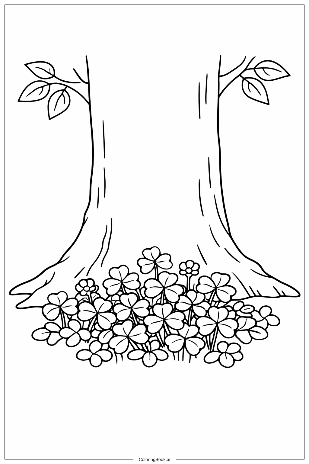  带树的三叶草填色页 