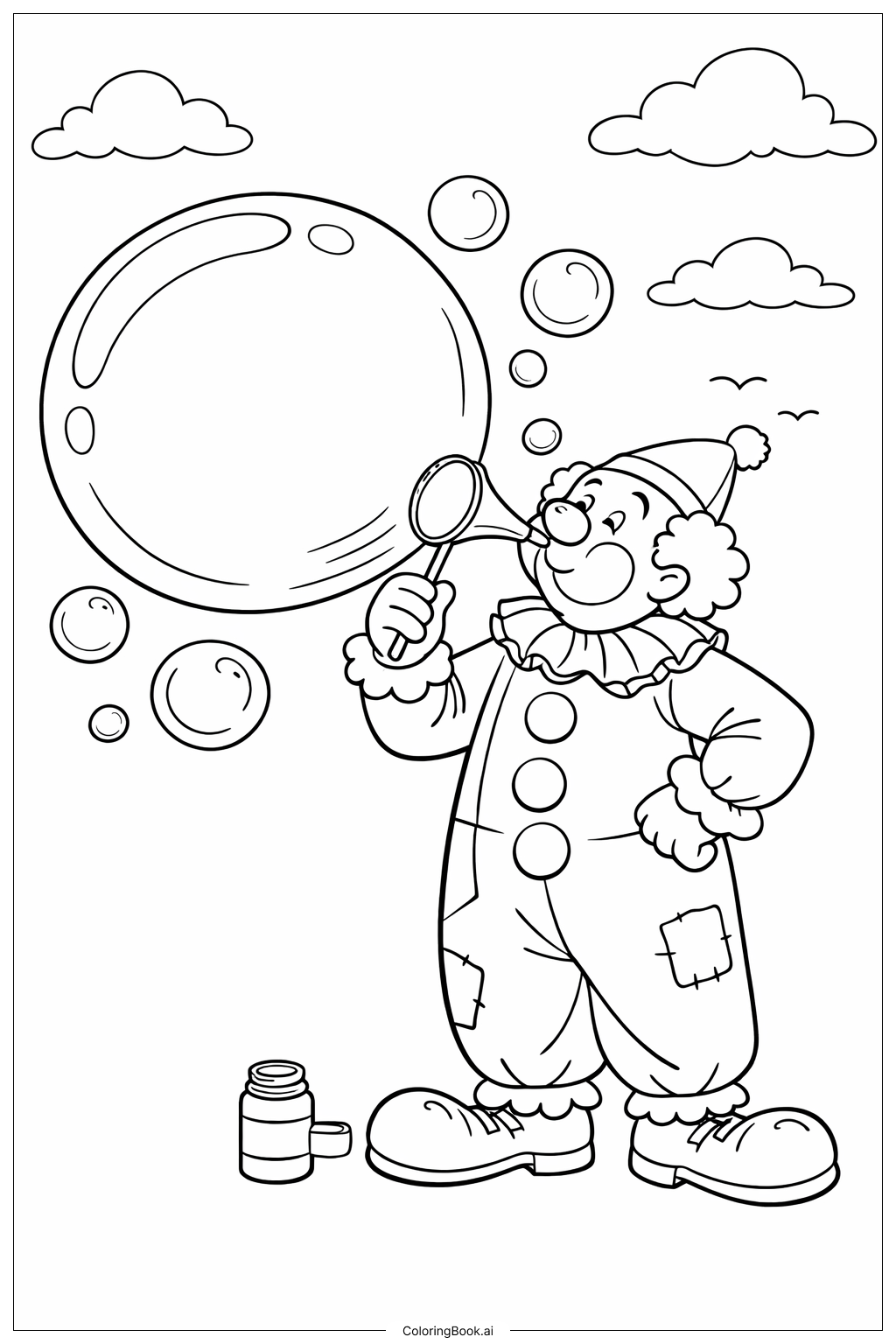  小丑吹巨型泡泡填色页 