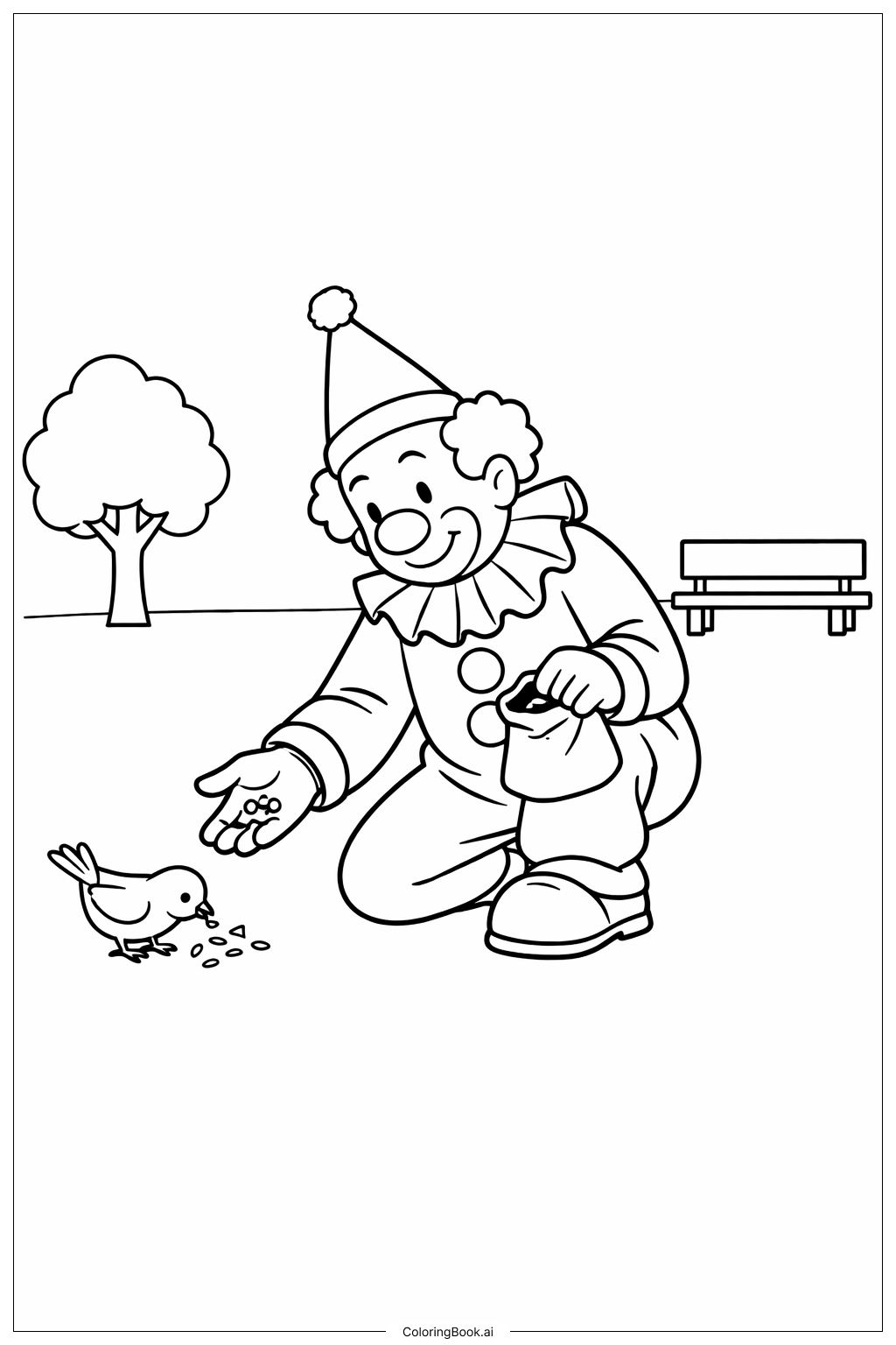  Clown Feeding Bird Coloring Page 