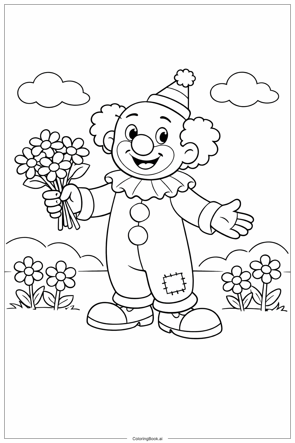  Clown Giving Flowers Coloring Page 