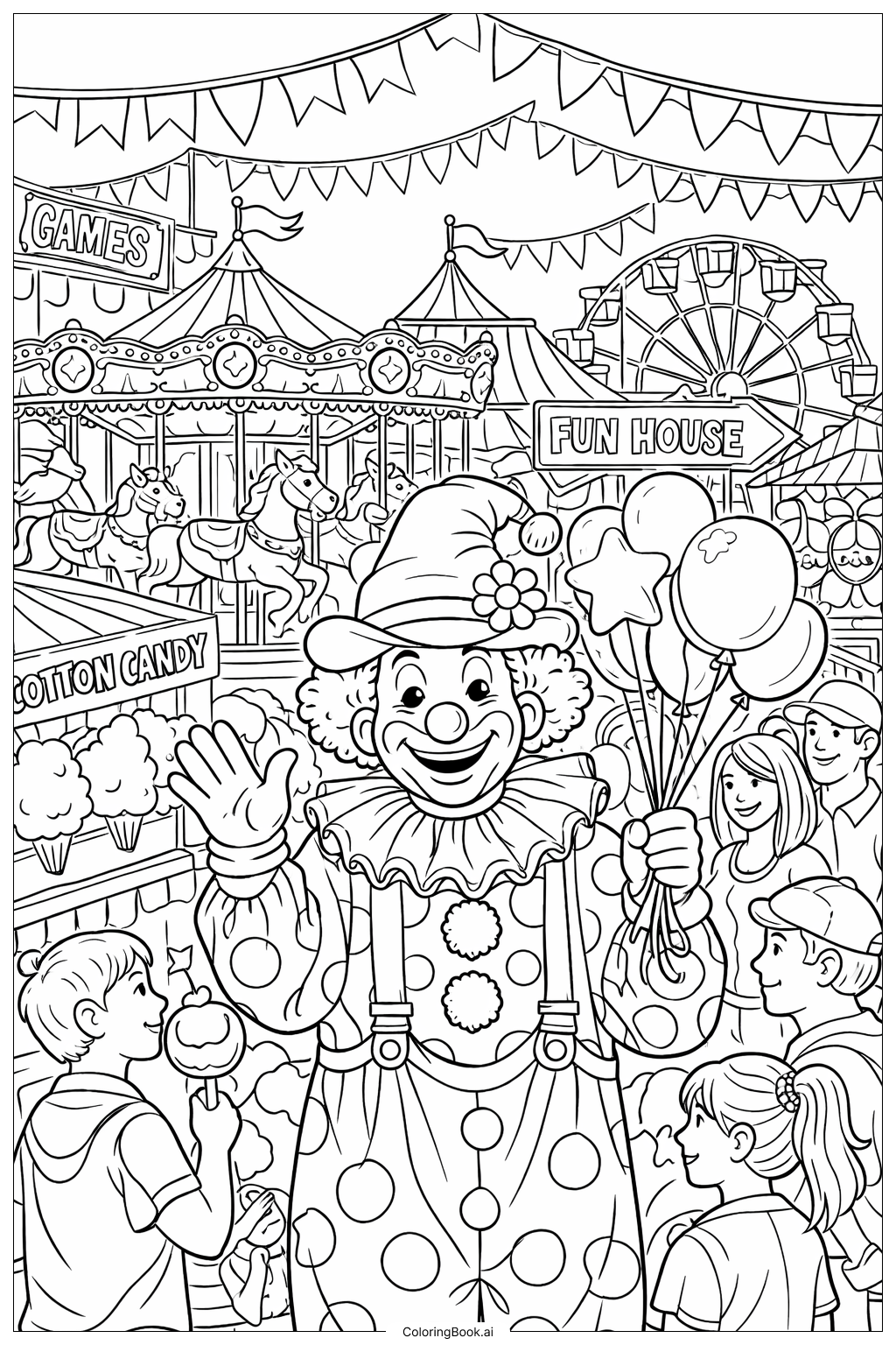  Clown In Carnival Crowd Coloring Page 