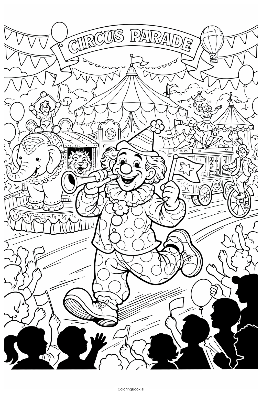  Clown In Circus Parade Coloring Page 