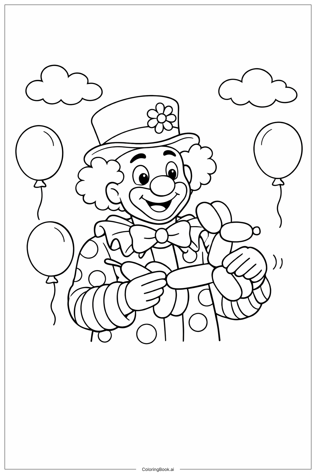  小丑製作氣球造型著色頁 