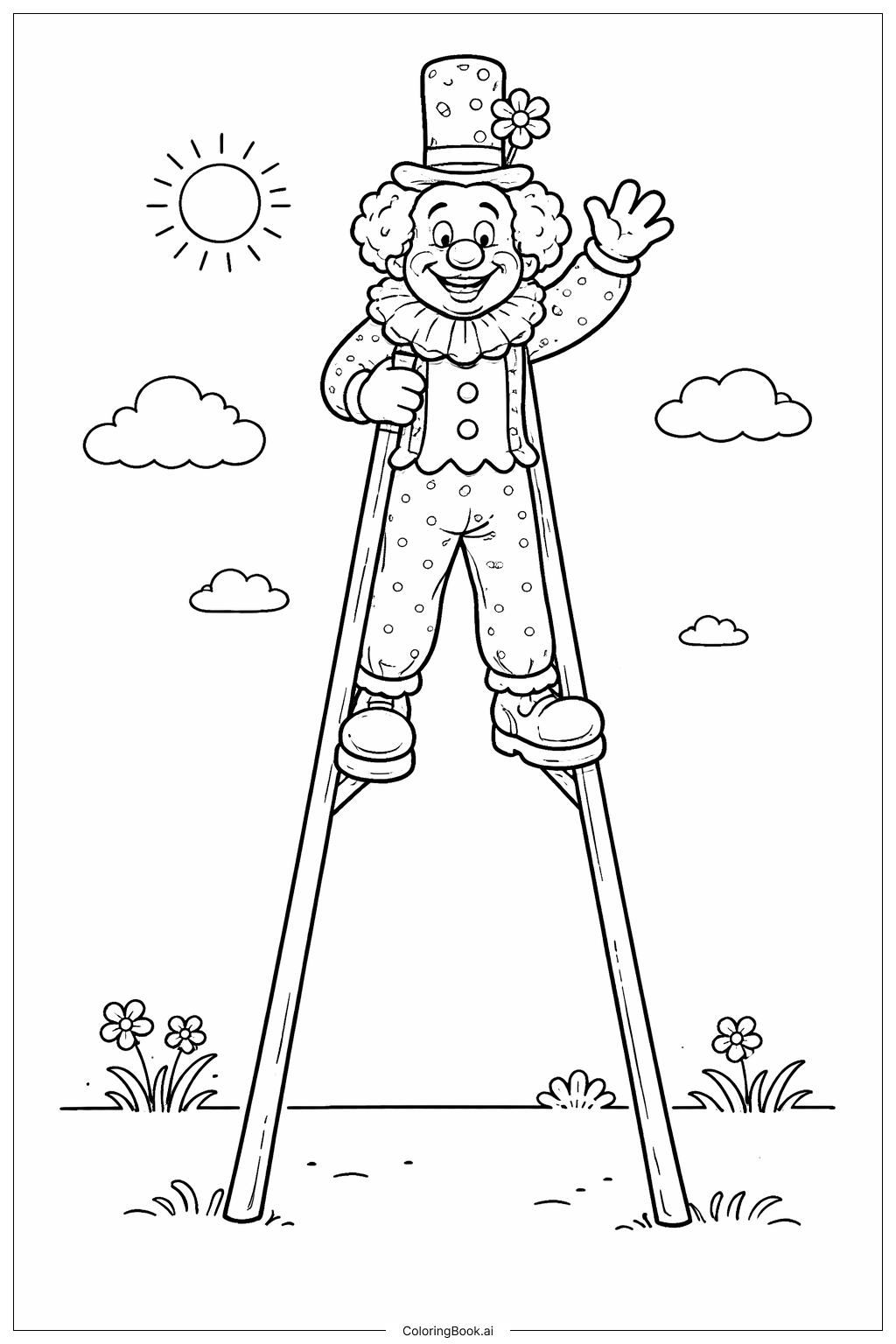  高跷小丑填色页 