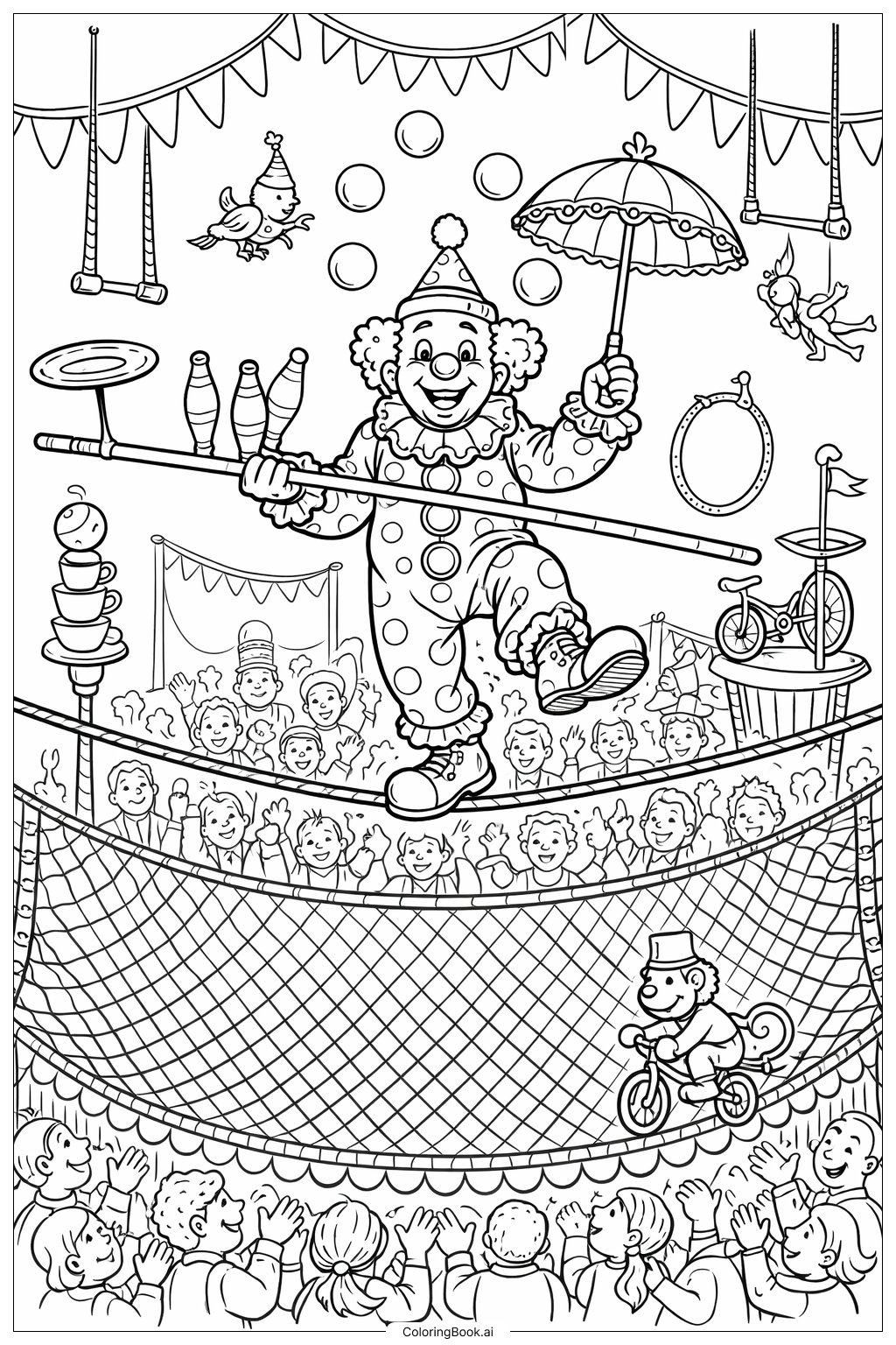  Clown On Tightrope Coloring Page 
