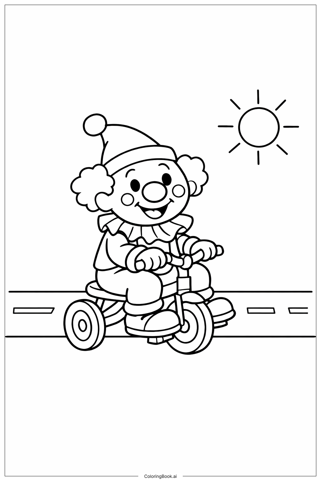  小丑騎三輪車著色頁 