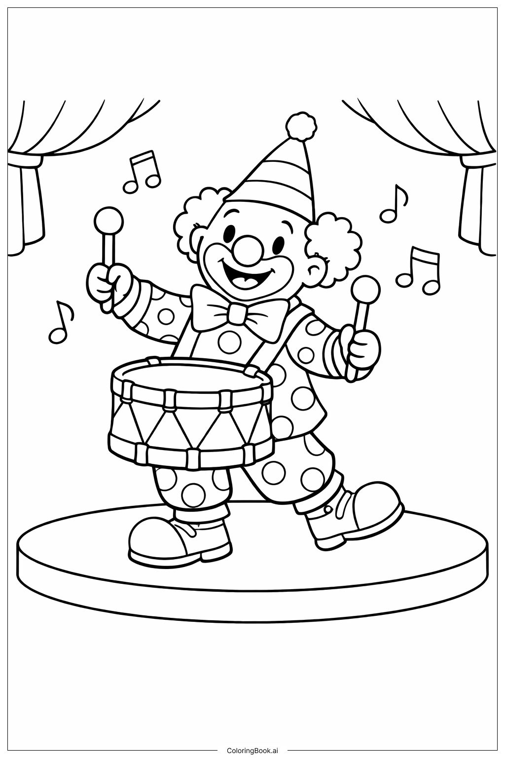  Clown Playing Drum Coloring Page 