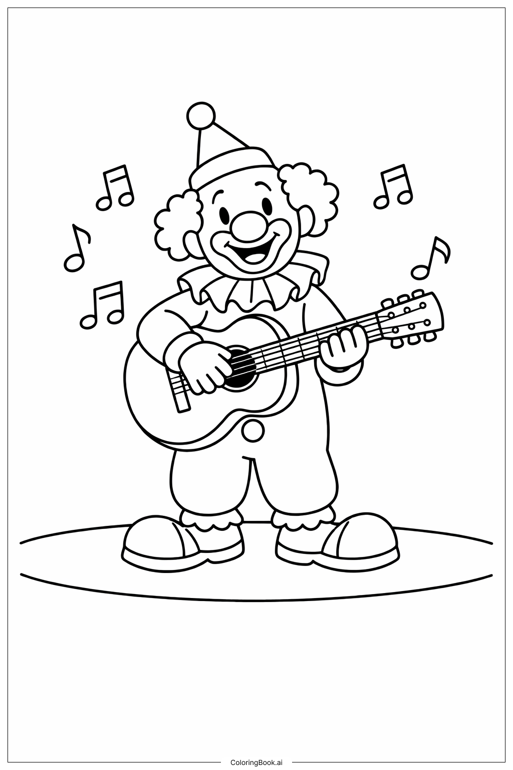 ギターを弾くピエロの塗り絵ページ