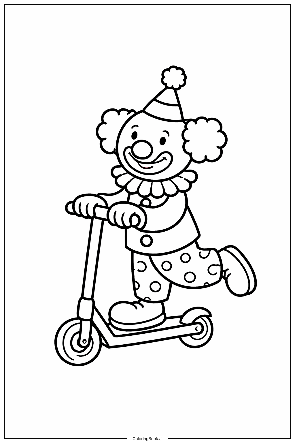  小丑騎滑板車著色頁 