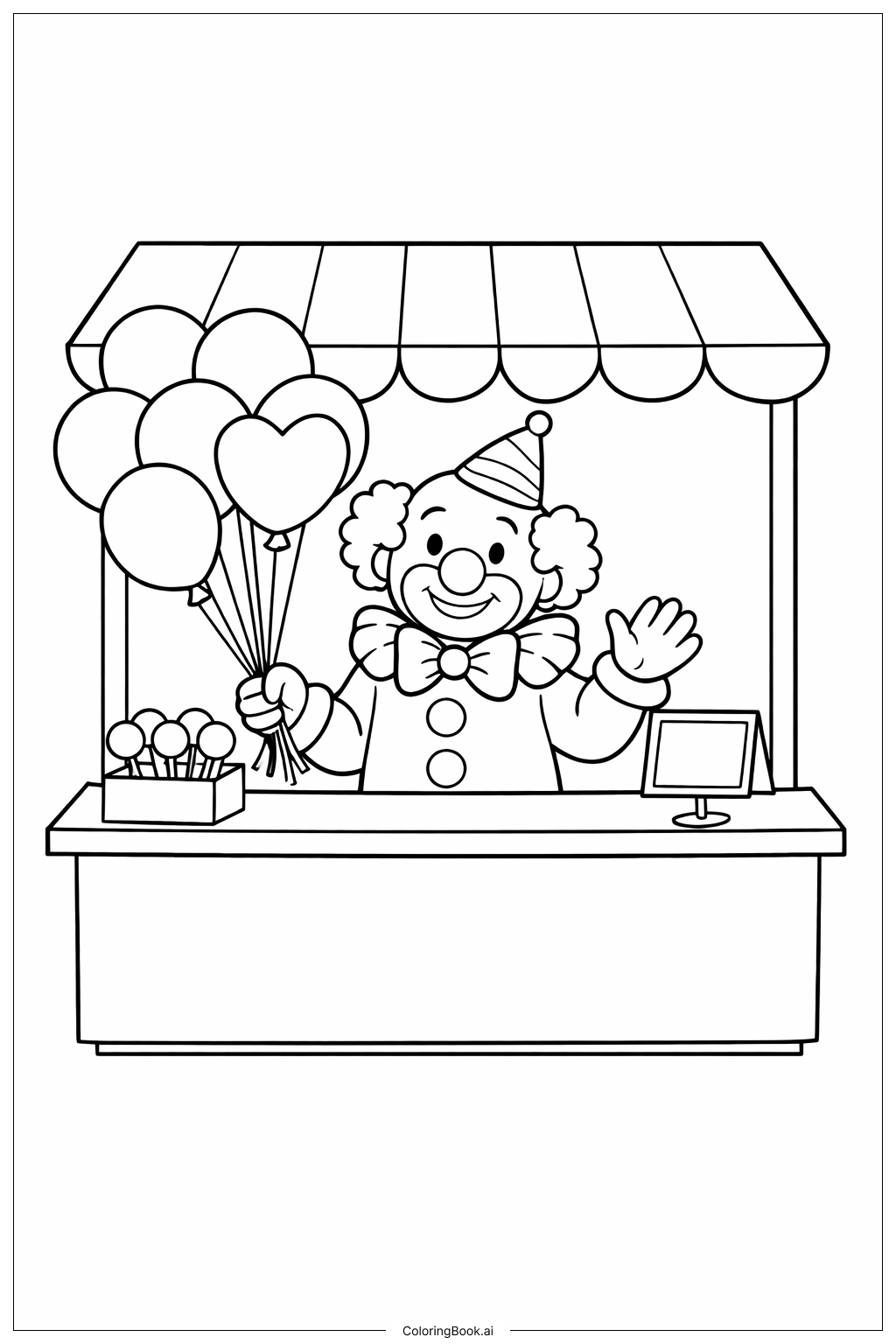  Clown verkauft Luftballons Ausmalseite 