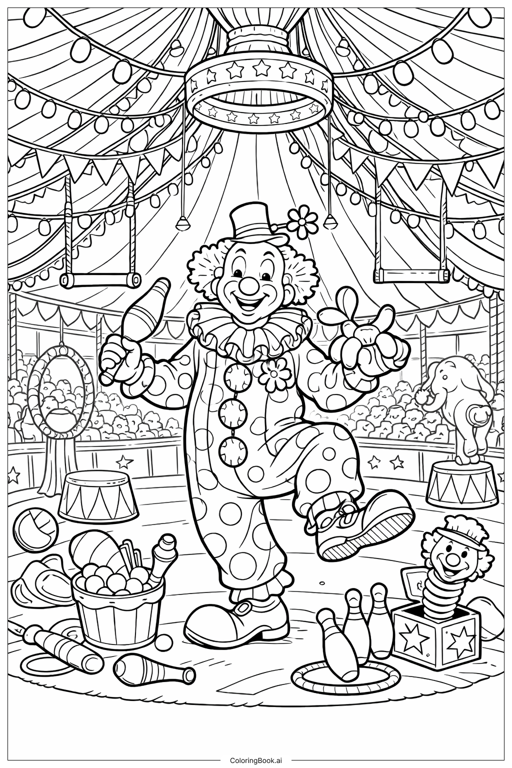  Clown Under Big Top Tent Coloring Page 