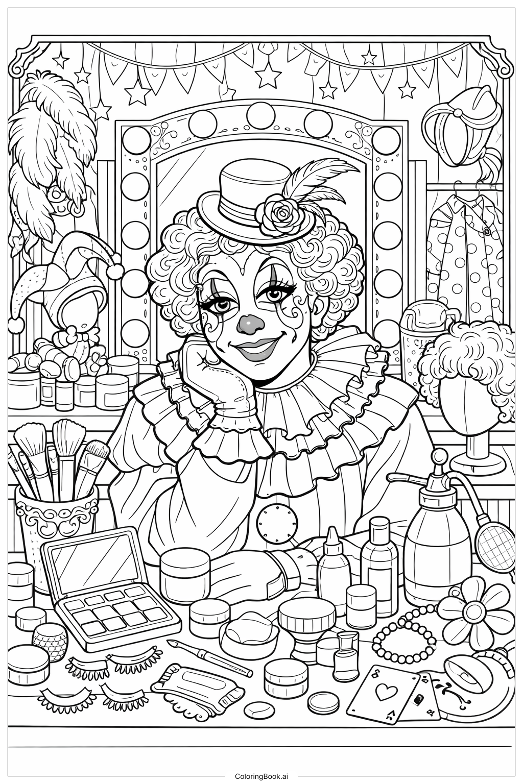  Página para colorir de Palhaço com Maquiagem Elaborada 