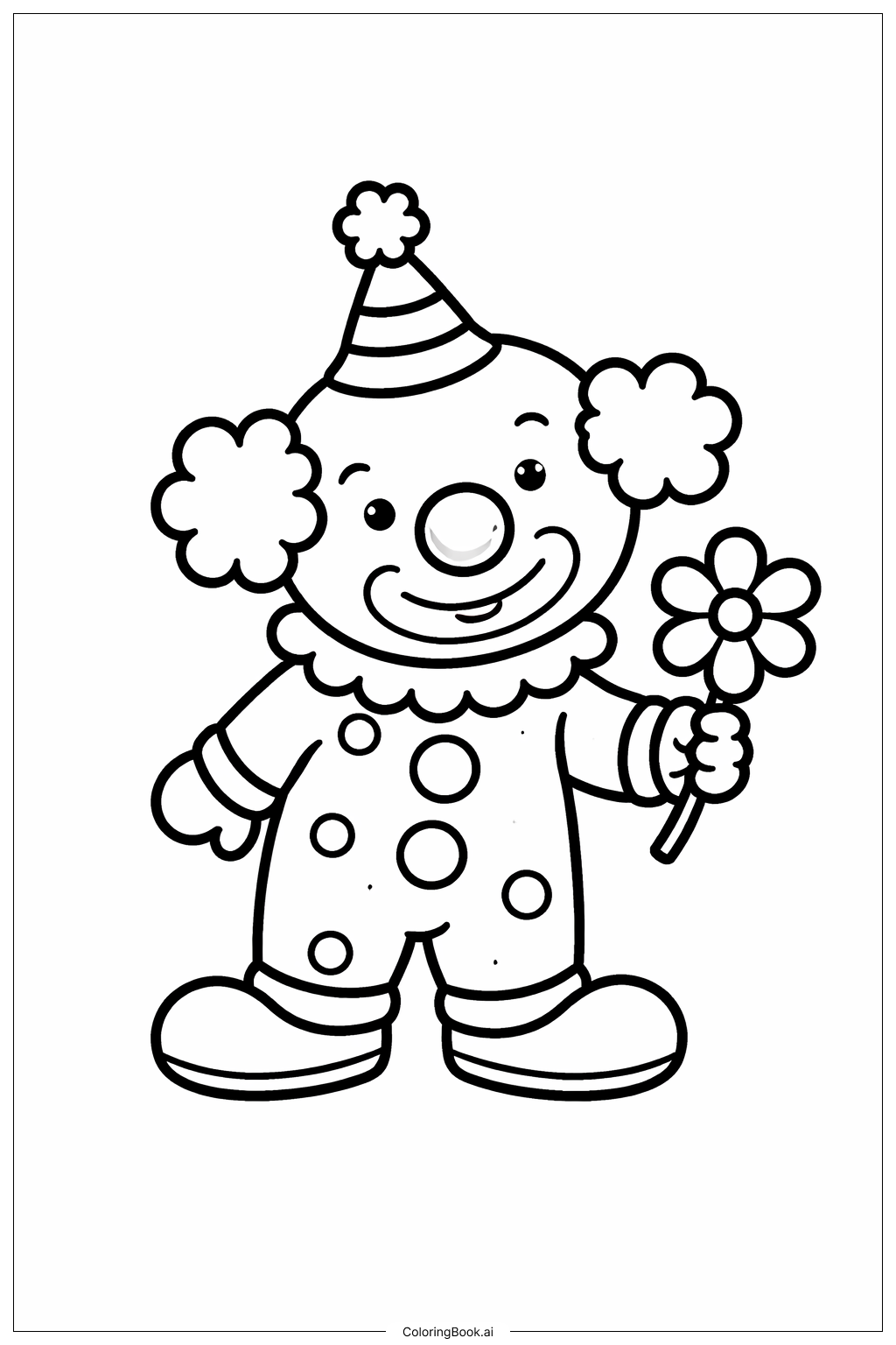  拿著花的小丑著色頁 