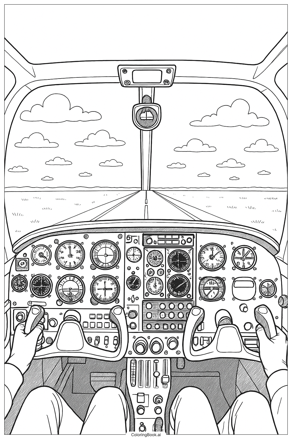 Página para colorir de Vista da Cabine do Avião