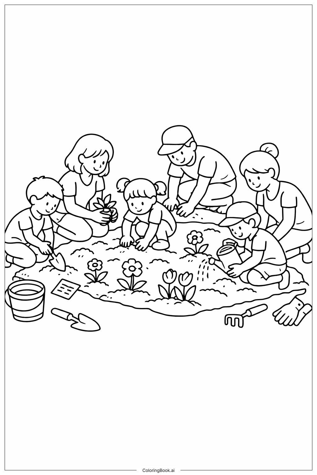  Page de coloriage Scène de jardin communautaire Mois de l'histoire des Noirs 