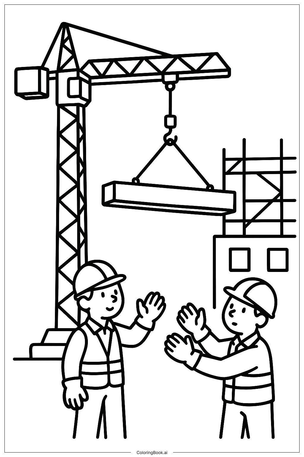  Baukran und Arbeiter Ausmalseite 