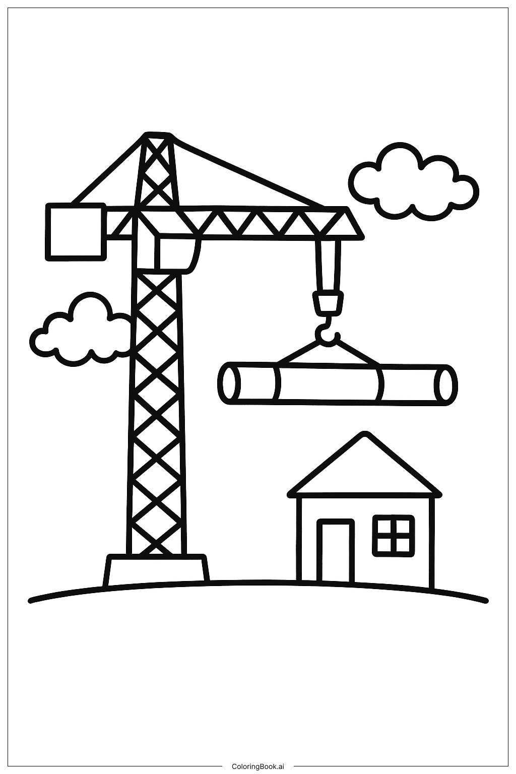  建築起重機搬運管子著色頁 
