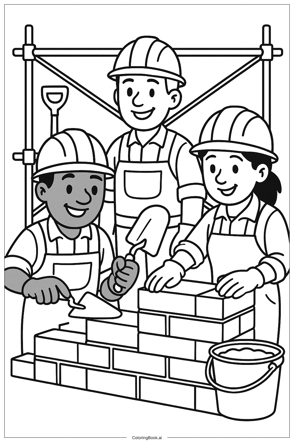  Bauteam bei der Arbeit Ausmalseite 