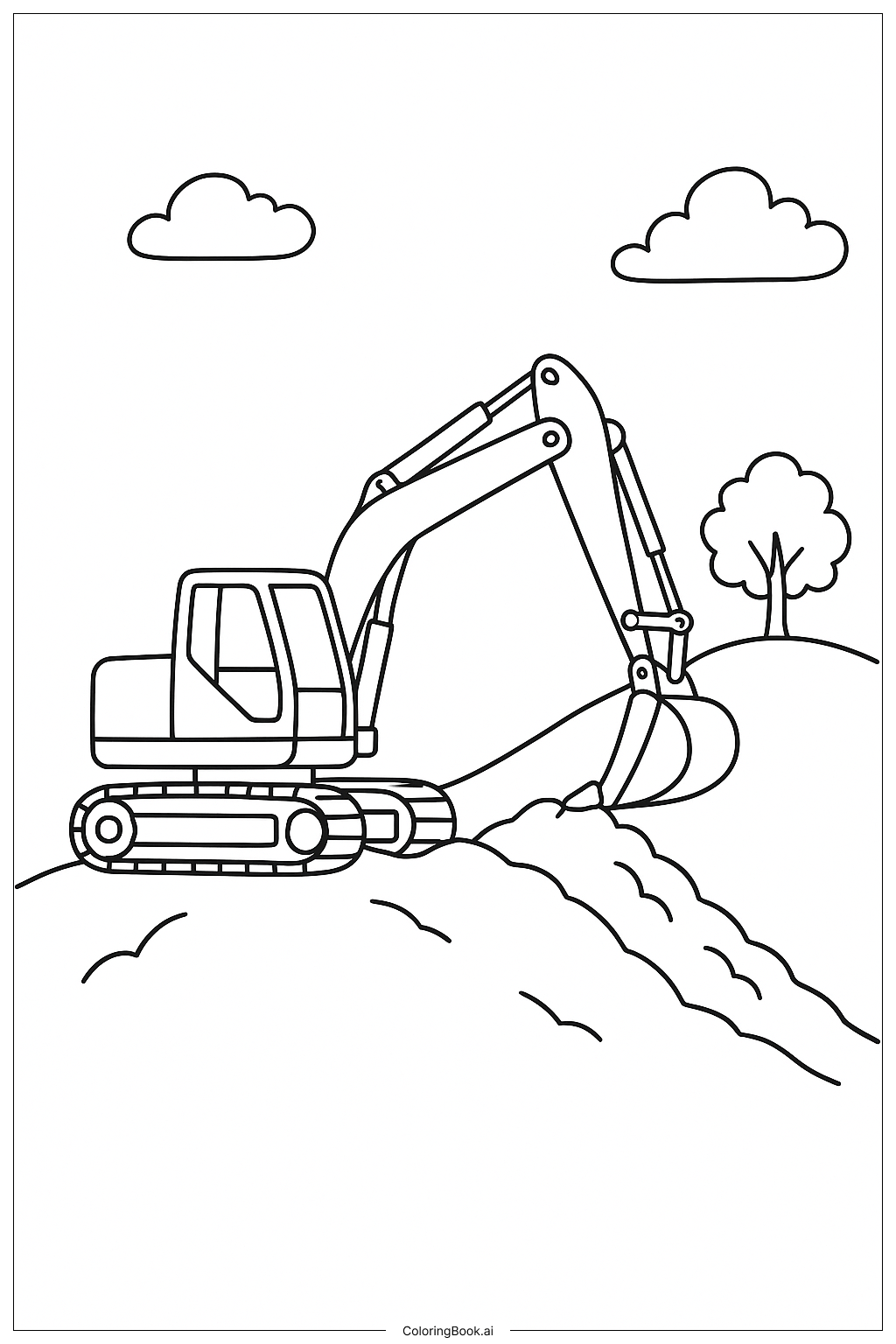  Bagger auf Hügel Ausmalseite 