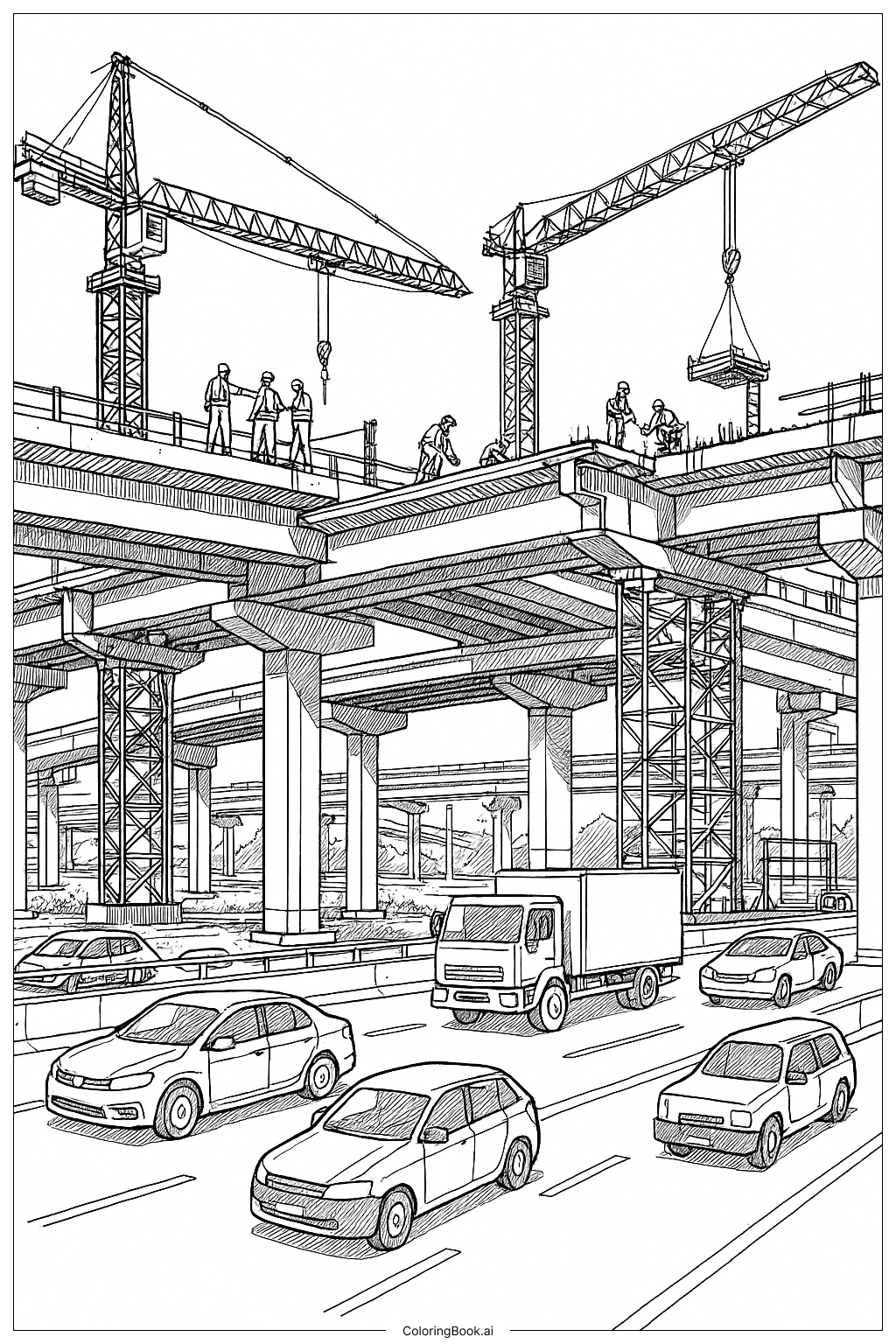 高速公路高架橋建造著色頁 
