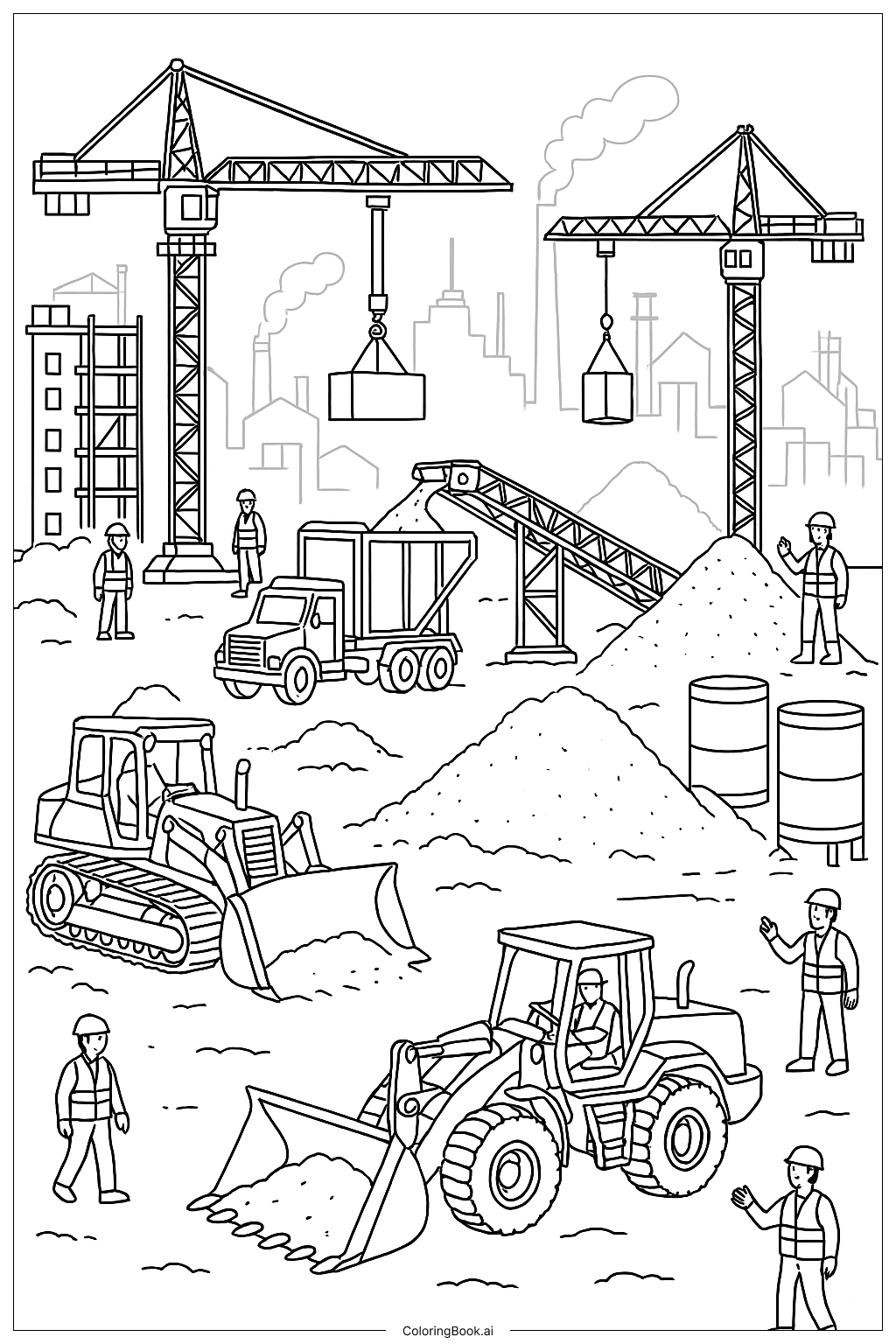  建築工業工地與機械著色頁 