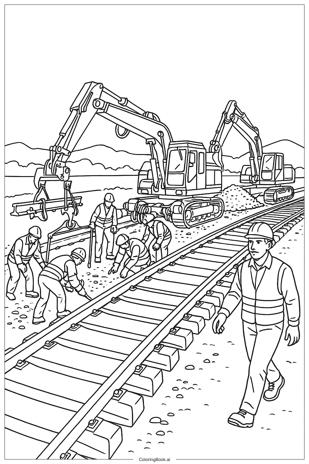  鐵路軌道施工作業著色頁 
