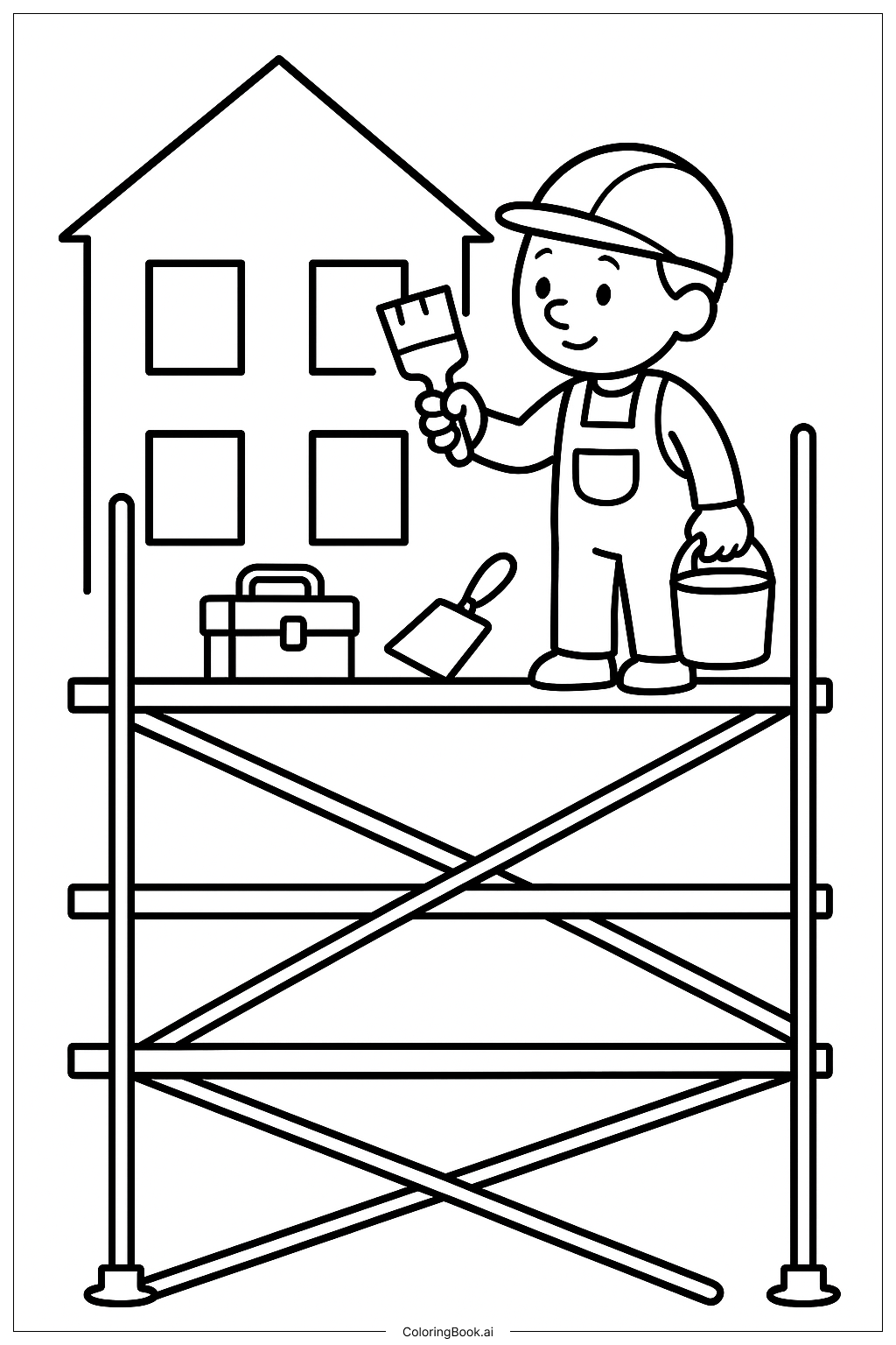  建築鷹架場景著色頁 