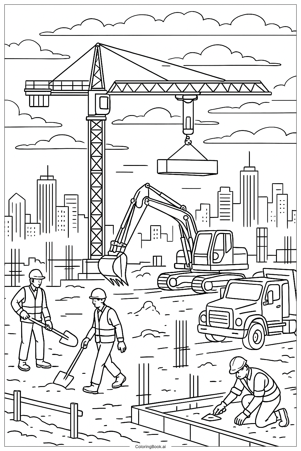  黄昏时分的工地填色页 