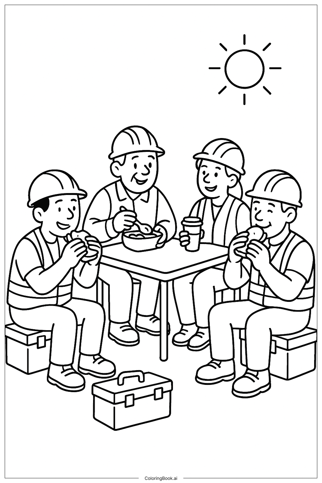  工地午餐休息時間著色頁 