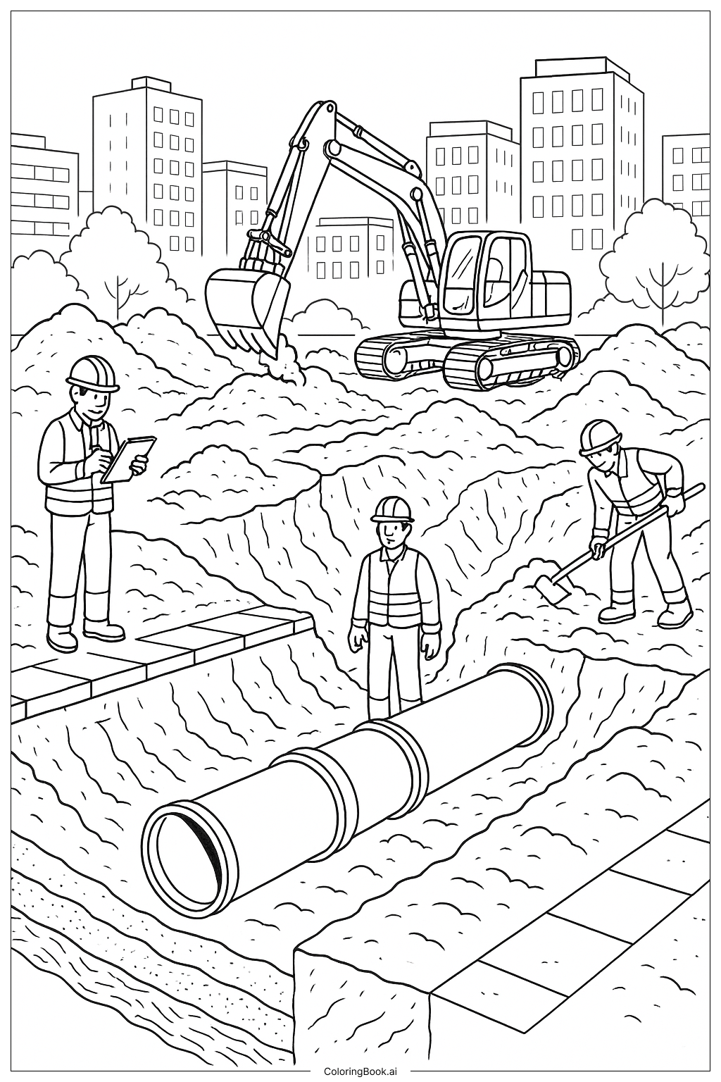  Städtische Baustellenaushubszene Ausmalseite 