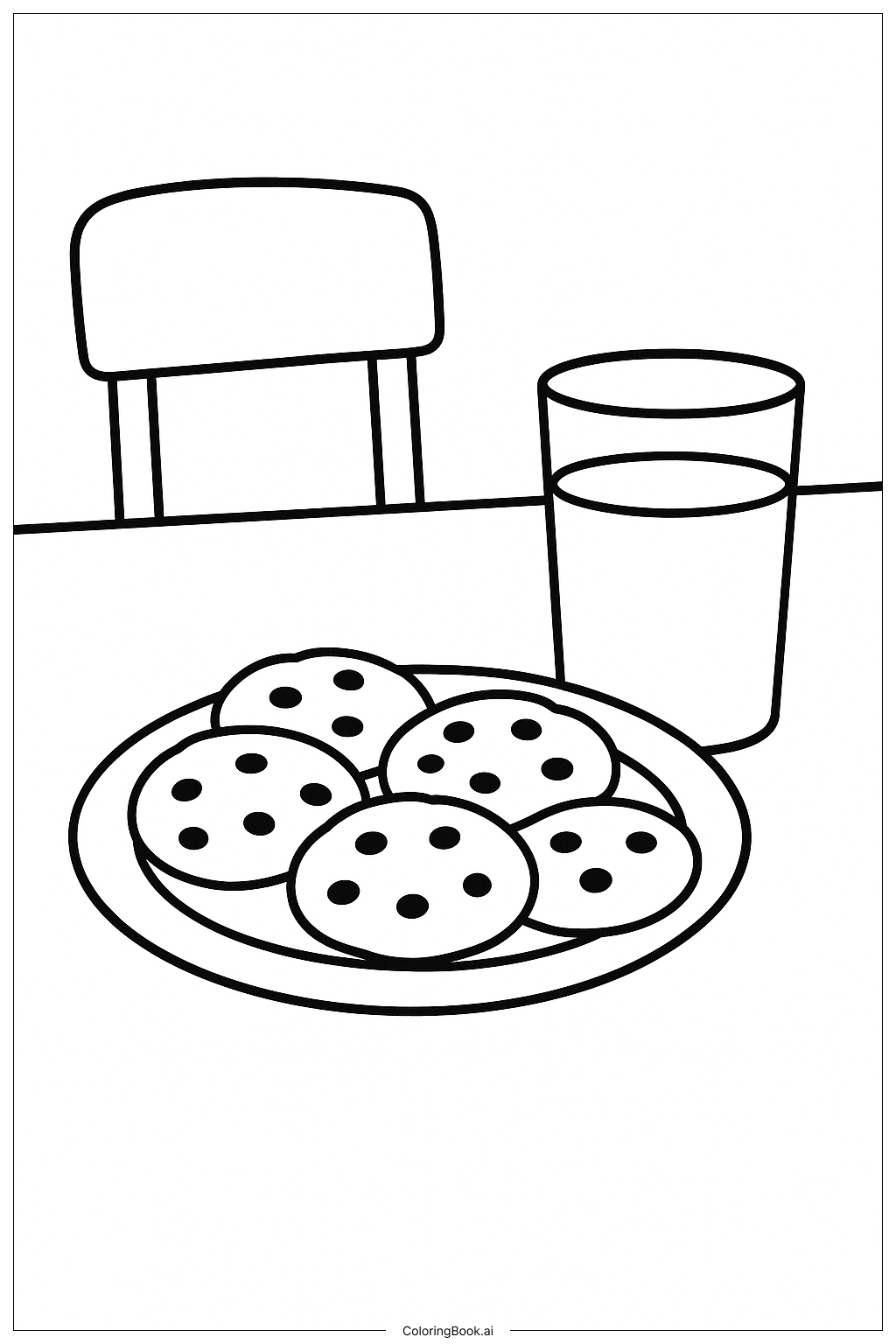 クッキーとミルクの皿の塗り絵ページ