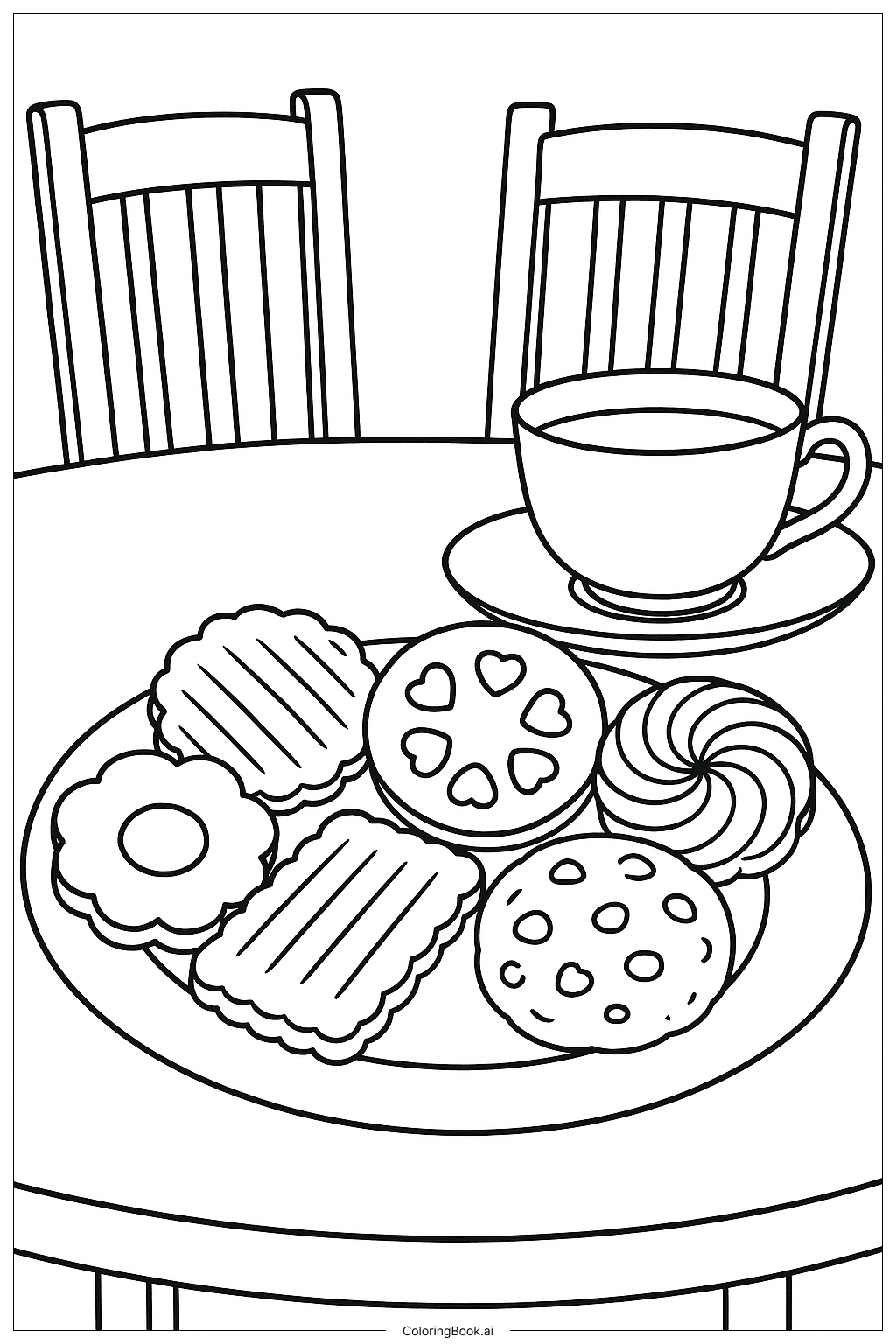  Página para colorir de Festa de Chá e Biscoitos 