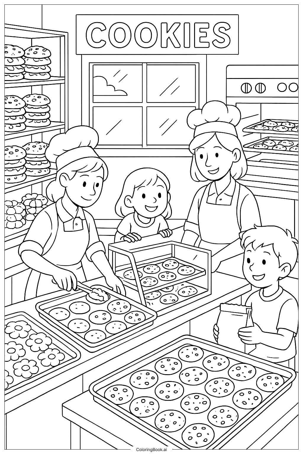 Página para colorir de Interior de Padaria de Biscoitos 