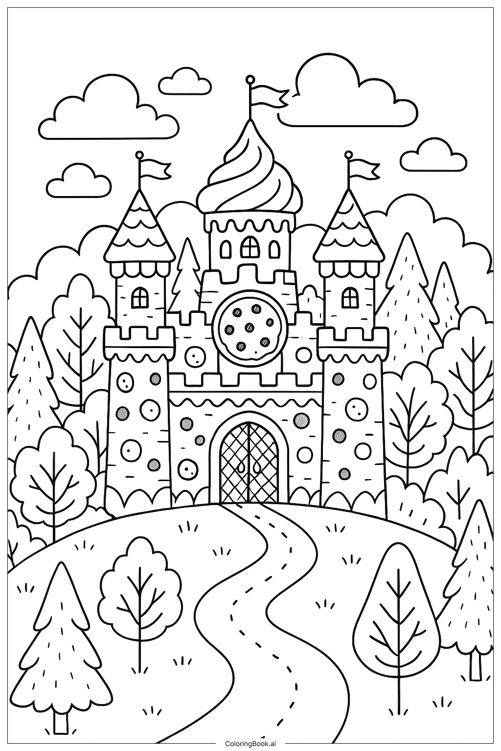  Página para colorir de Paisagem do Castelo de Biscoitos 