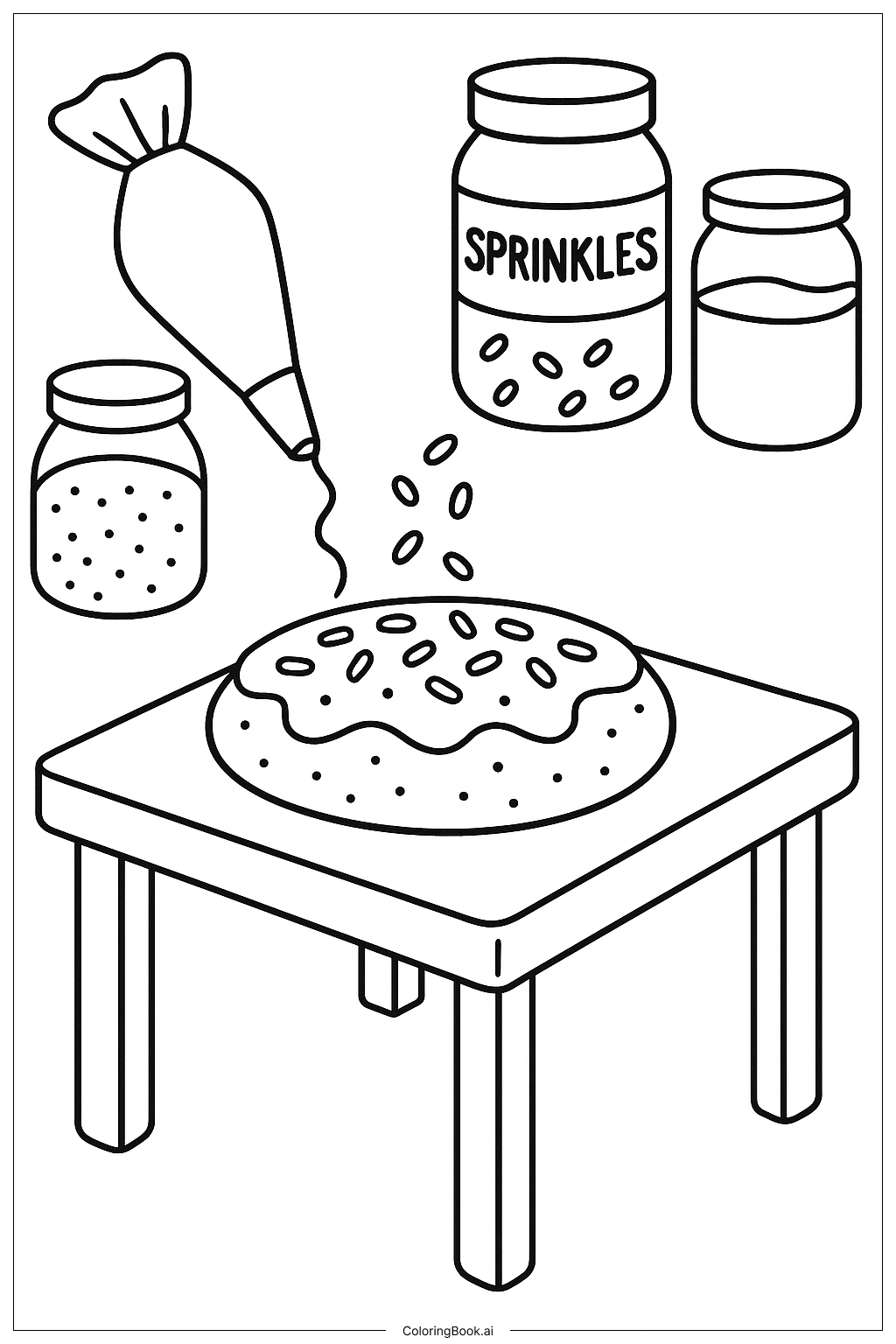 クッキーのデコレーションシーンの塗り絵ページ