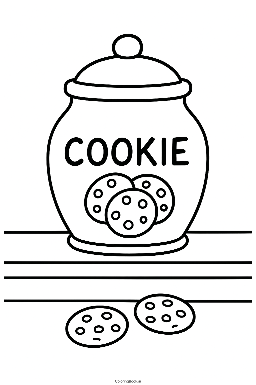  Página para colorir de Pote de Biscoitos na Prateleira 