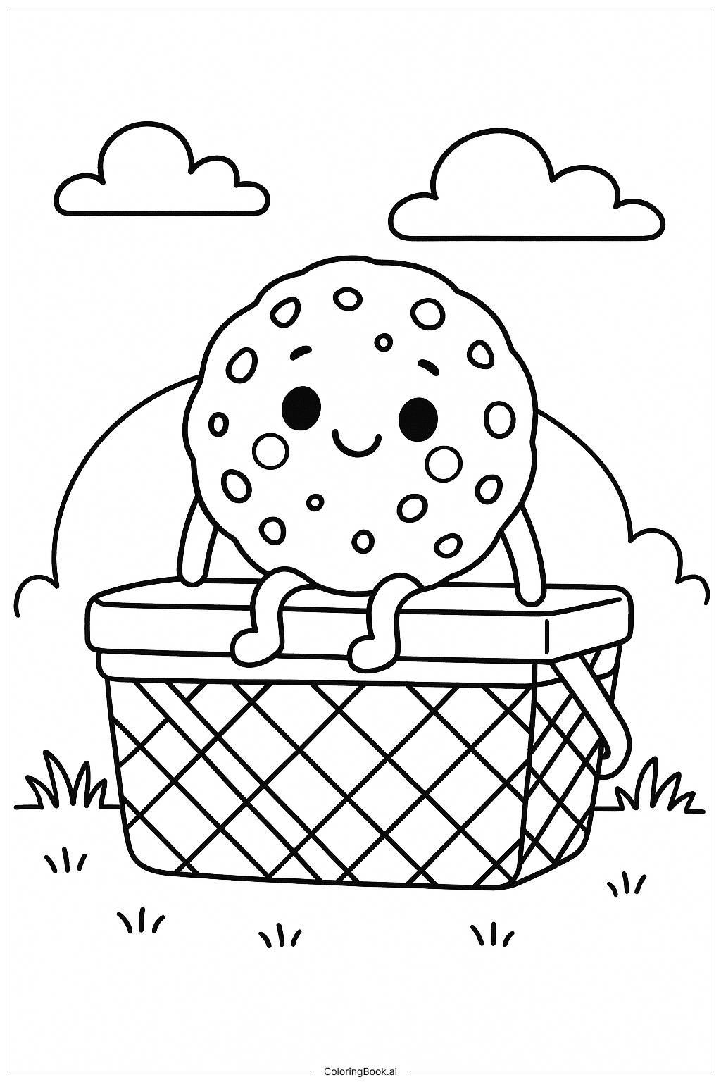  野餐籃上的餅乾著色頁 