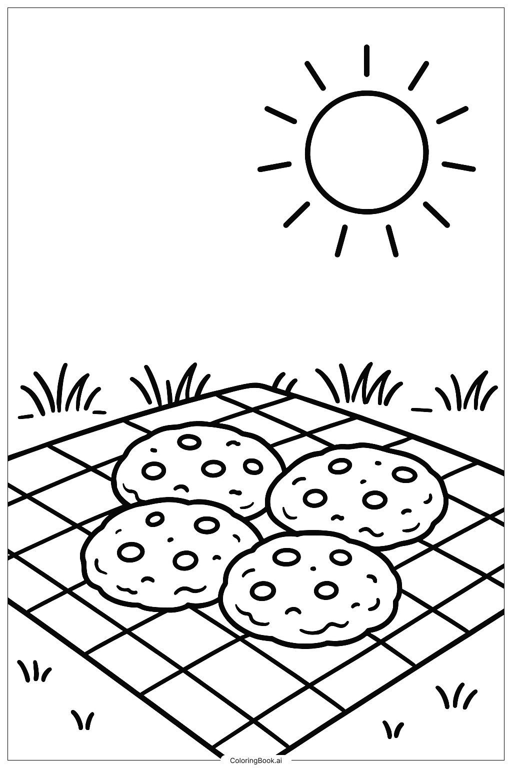 曲奇野餐場景著色頁 
