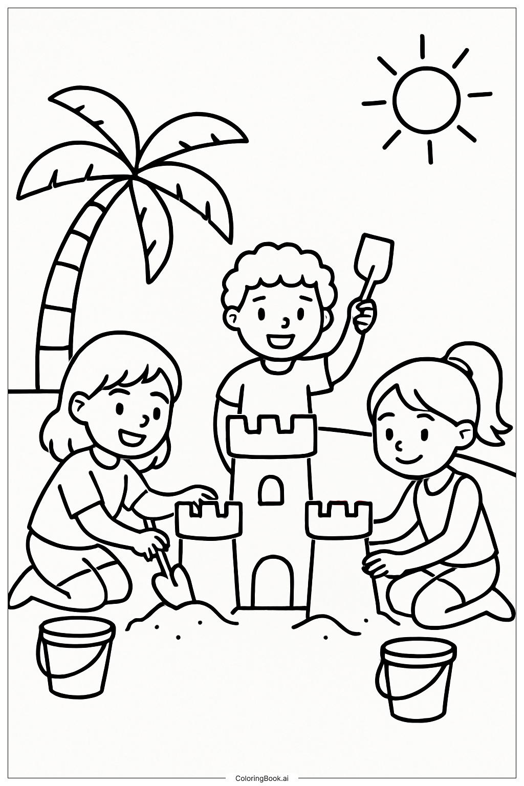 Cool Beach Sandcastle Coloring Page
